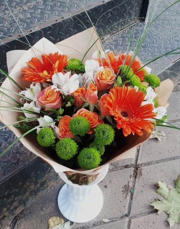 Букет цветов из: Герберы, Хризантемы, Альстромерии и Розы в Богородском