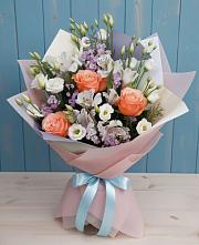 Букет цветов из:  Лизиантусы, Розы, Альстромерии и Гипсофила #REPLACE_PRED# Богородском