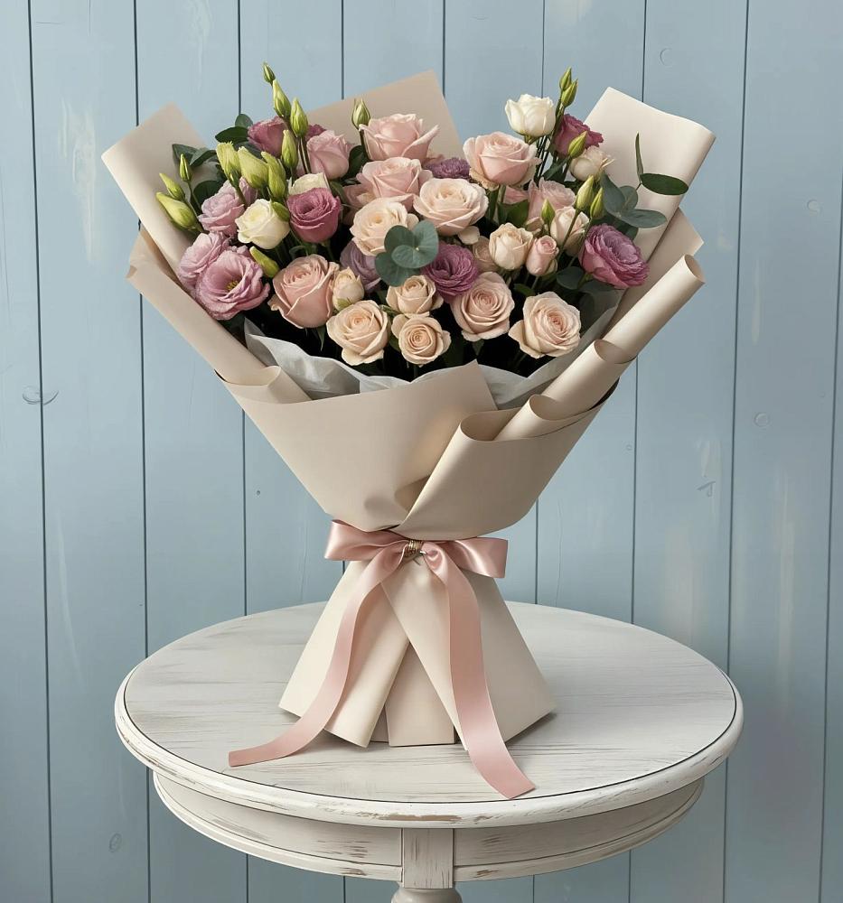 Букет цветов из: Розы и Лизиантусы в Богородском