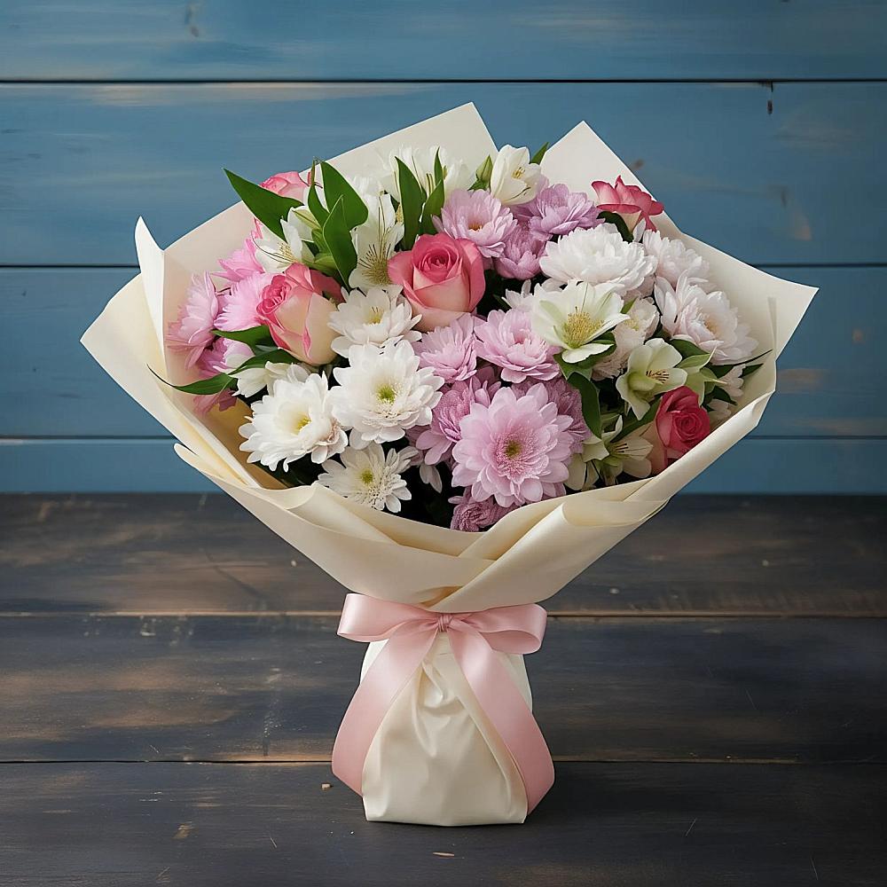 Букет цветов из: Хризантемы, Альстромерии и Розы в Богородском